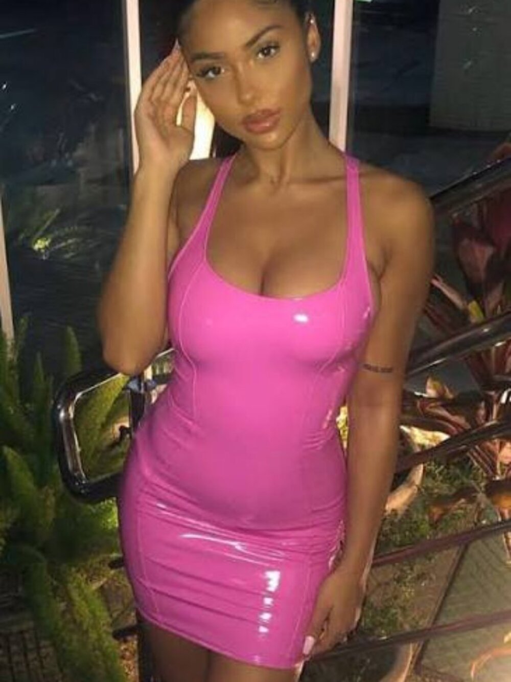 Bodycon Mini Dress Square Neck Adjustable Strap Latex Dress Nightout Party Club